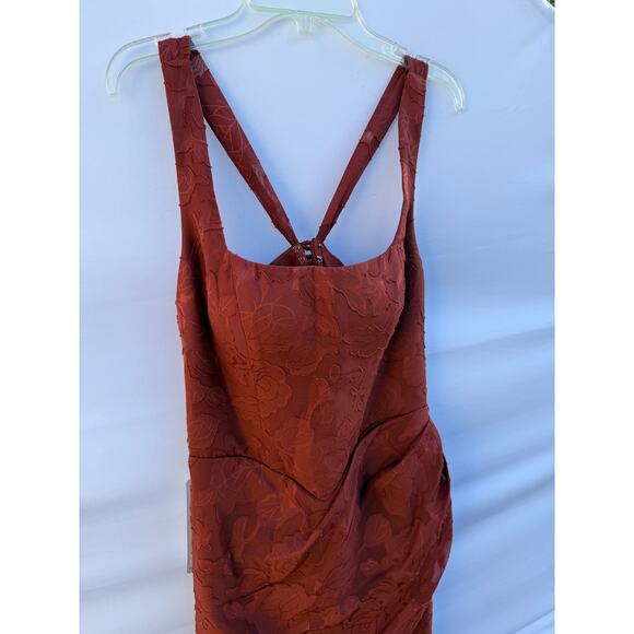 Azazie Mero Terracotta Sheath Pleated Floral Burnout Bridesmaid Formal Dress NWT - Picture 6 of 16